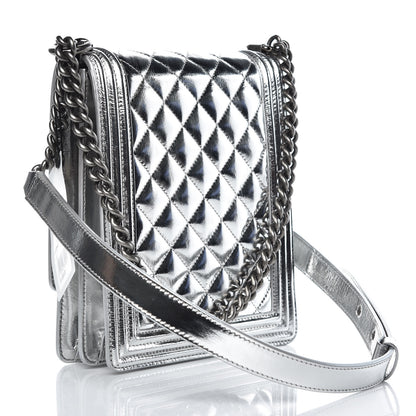 Chanel Metallic Goatskin Quilted North South Boy Flap Silver 3 of 8