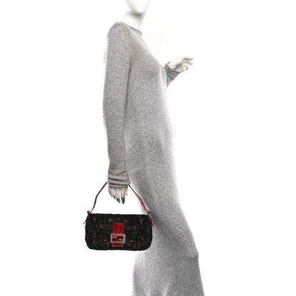 Fendi Rabbit Fur Lizard Crystal Beaded Rose Baguette Brown Red 2 of 10