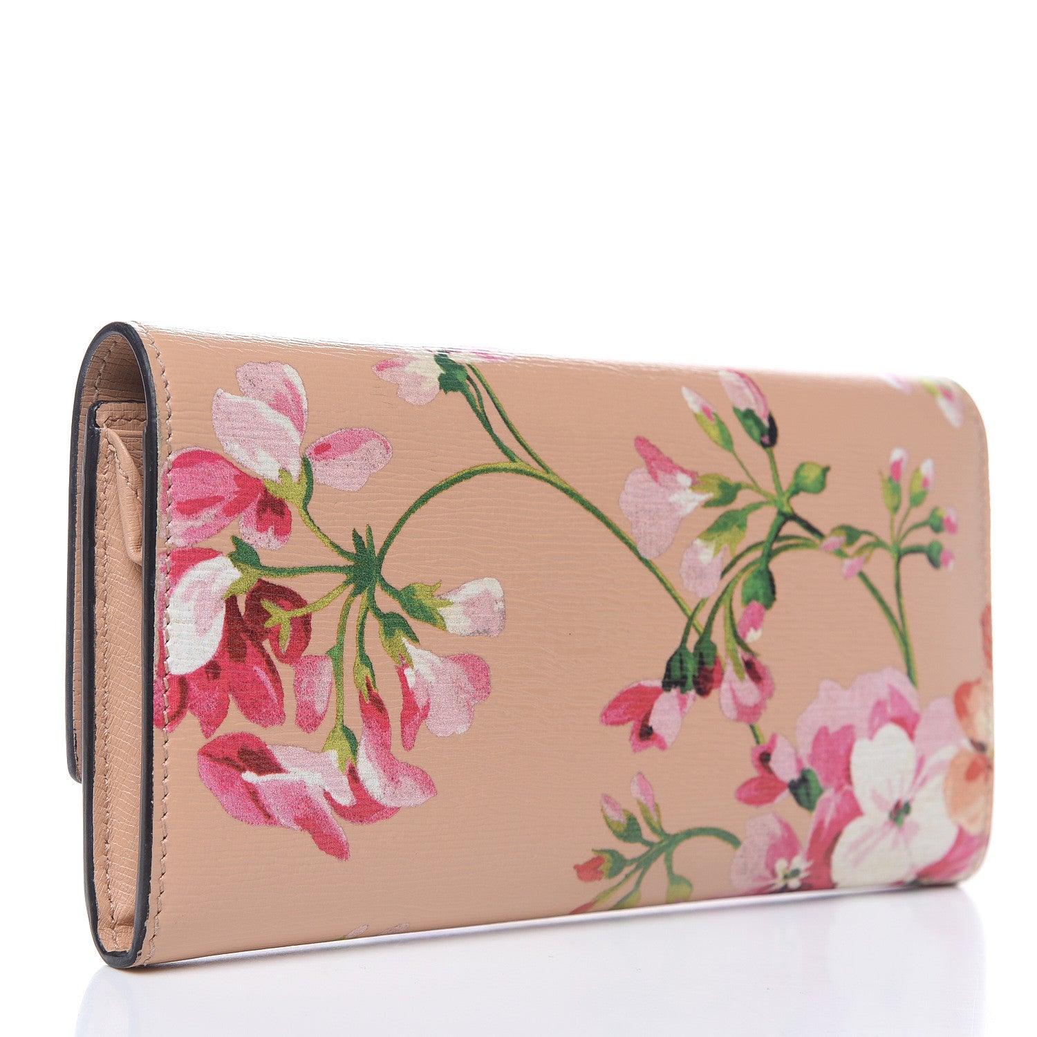 Gucci Calfskin Blooms Print Continental Wallet Pink Apricot Multicolor 3 of 12