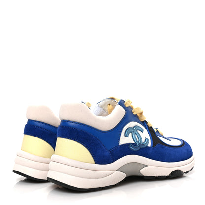 Chanel Nylon Lambskin Suede CC Womens Sneakers 35 Blue White Black 5 of 7