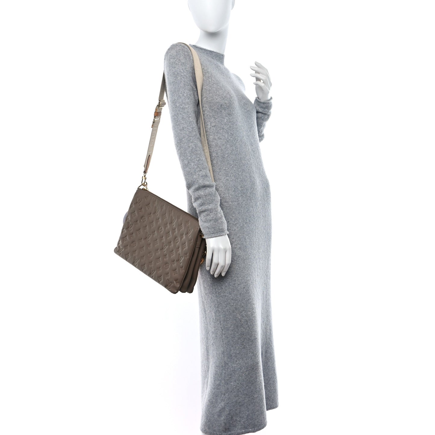 Lambskin Embossed Monogram Coussin MM Taupe