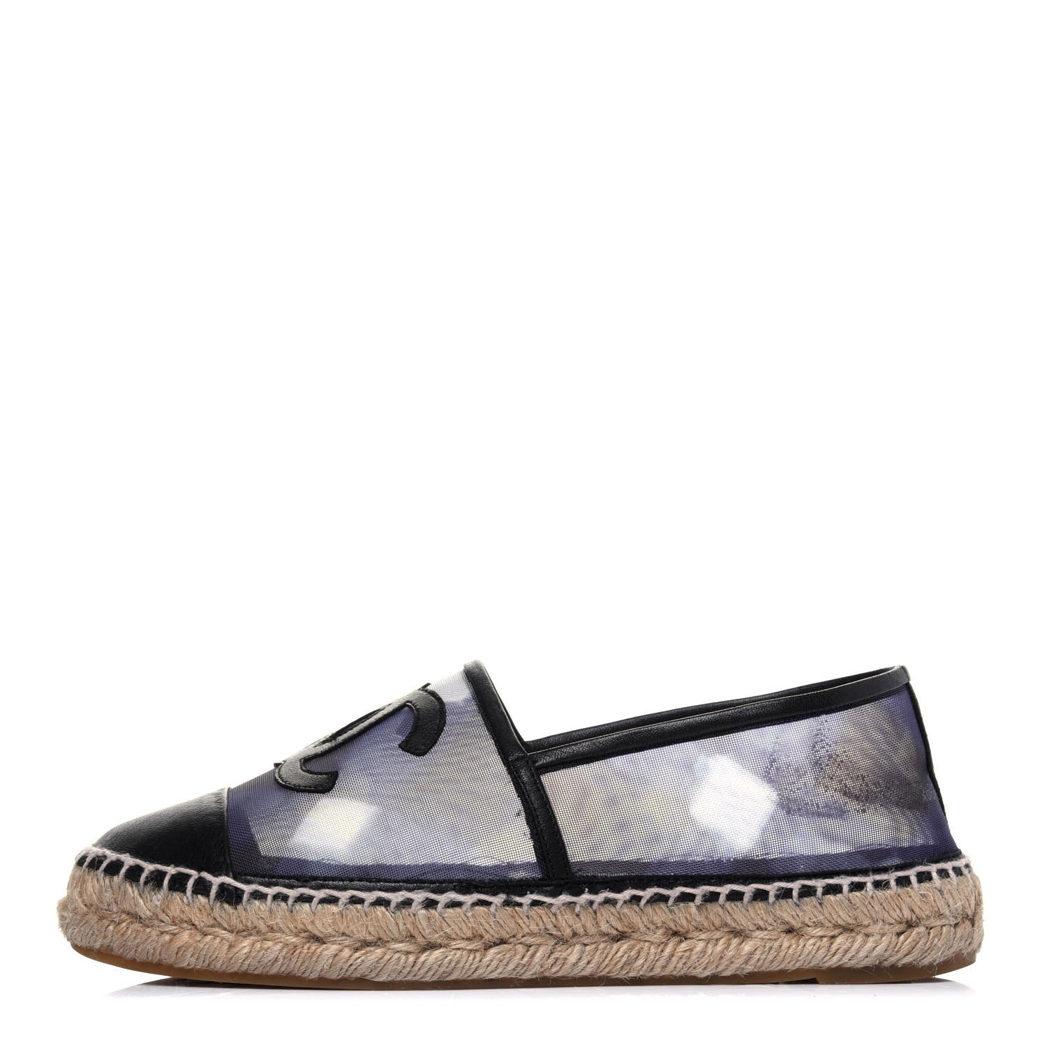 Chanel Mesh Lambskin Check Print CC Espadrilles 37 Blue Black White 1 of 21