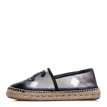 Chanel Mesh Lambskin Check Print CC Espadrilles 37 Blue Black White 1 of 21