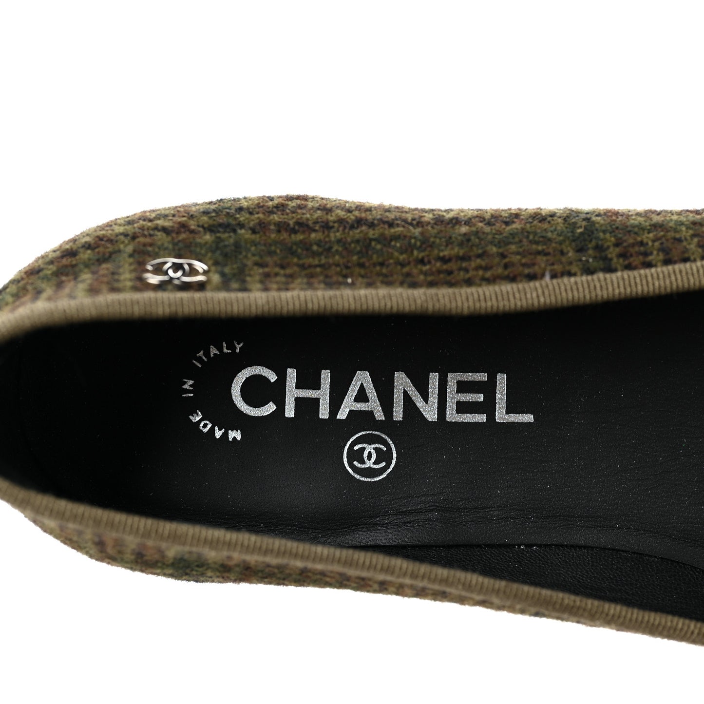 Tweed Lambskin Cap Toe Ballerina Flats 41 Green Black