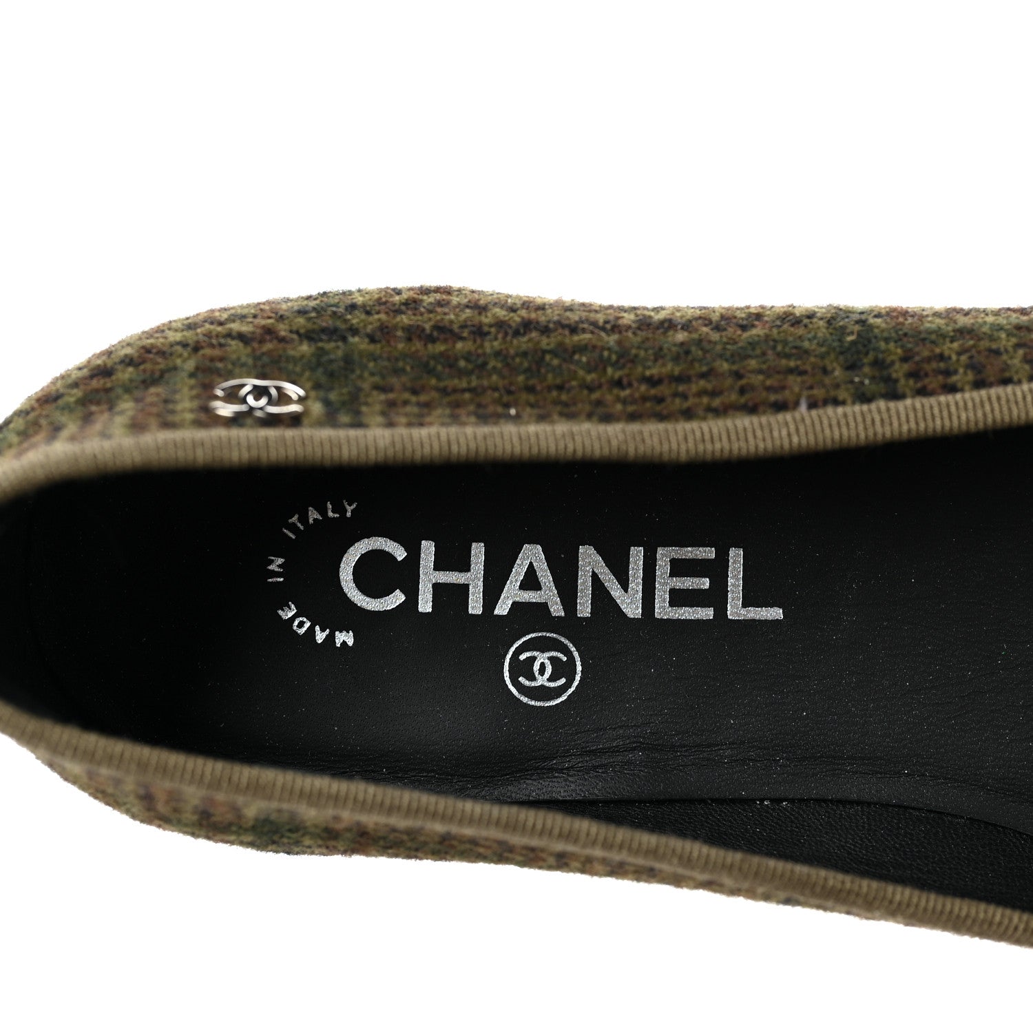 Chanel Tweed Lambskin Cap Toe Ballerina Flats 41 Green Black 7 of 7