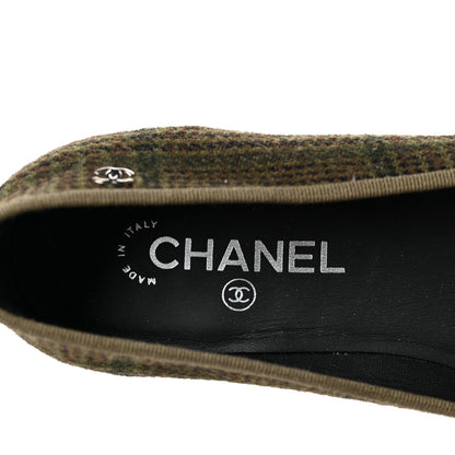 Chanel Tweed Lambskin Cap Toe Ballerina Flats 41 Green Black 7 of 7