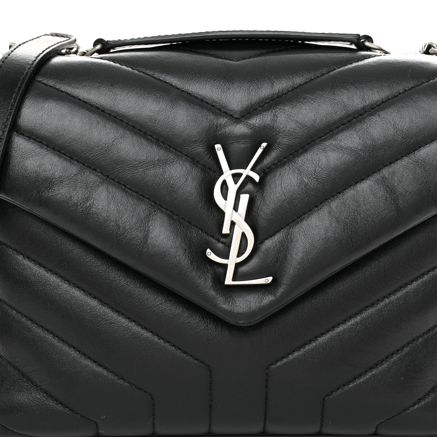 Calfskin Y Quilted Monogram Small Loulou Chain Satchel Black