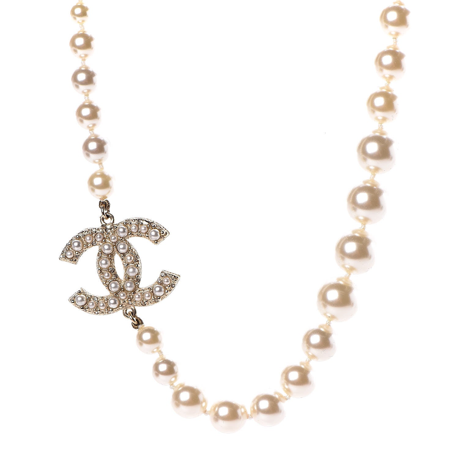 Chanel Graduated Pearl Crystal CC Short Necklace Gold 1 of 5