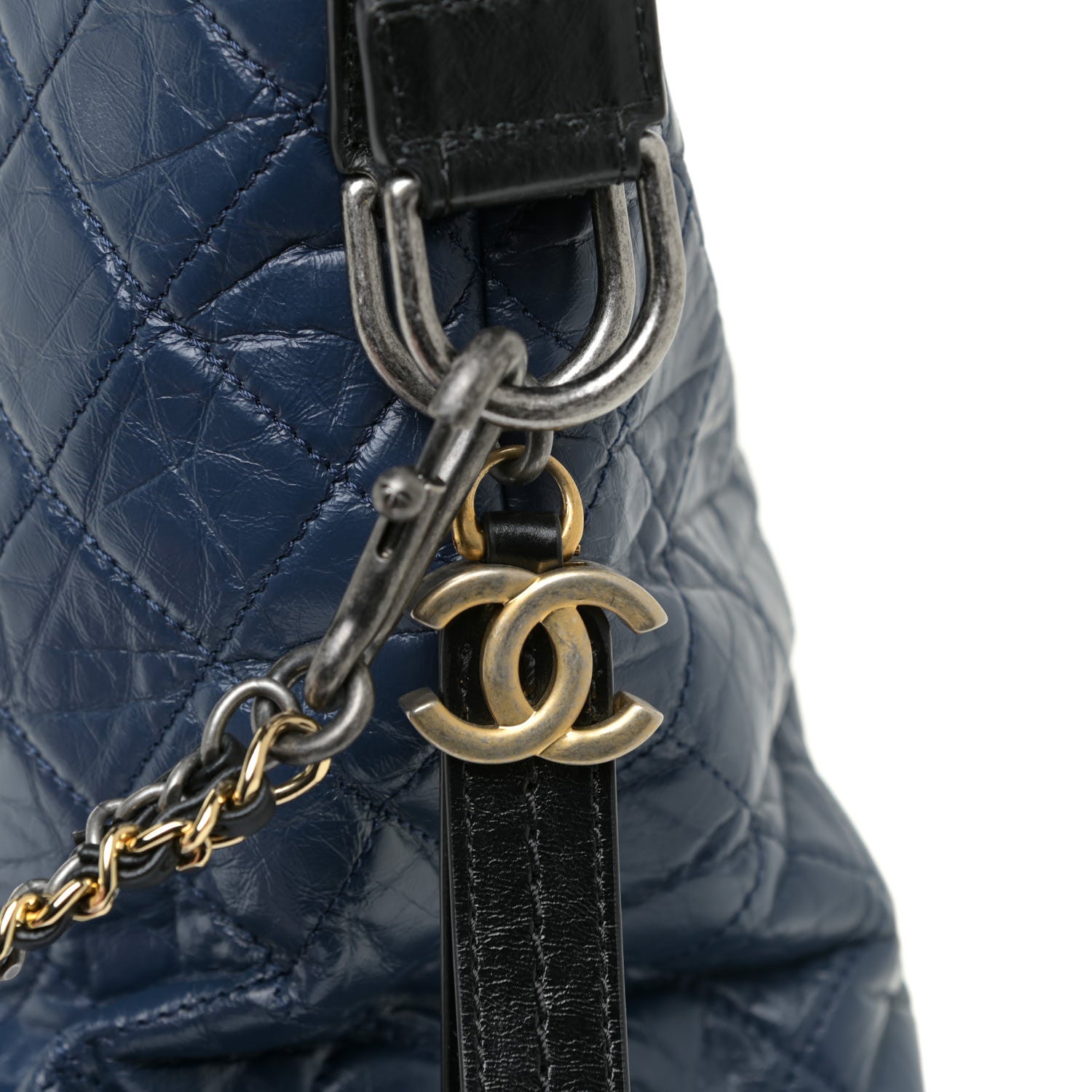 Chanel Aged Calfskin Quilted Large Gabrielle Shopping Tote Navy Black 13 of 13