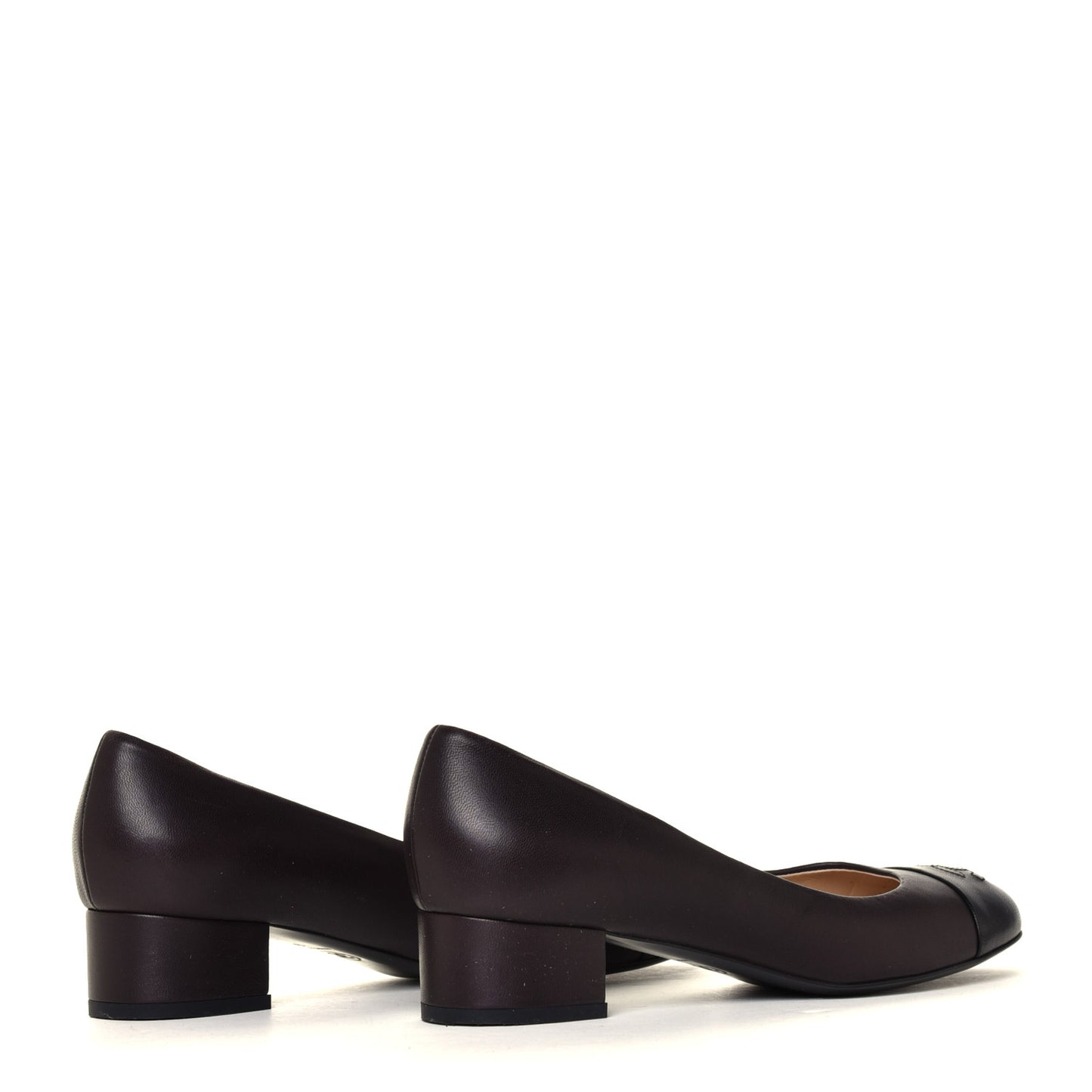 Lambskin CC Cap Toe Pumps 38 Dark Brown Black