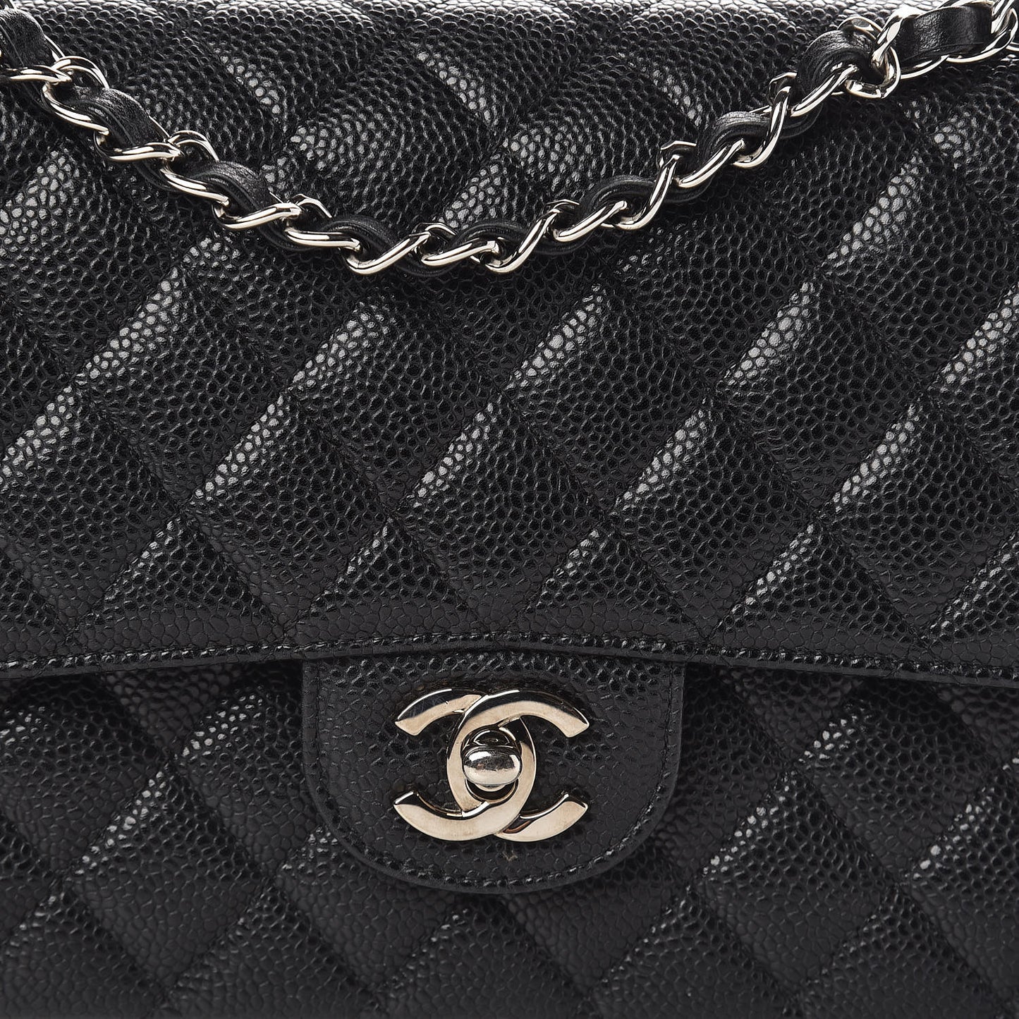 Caviar Quilted Medium Double Flap Black