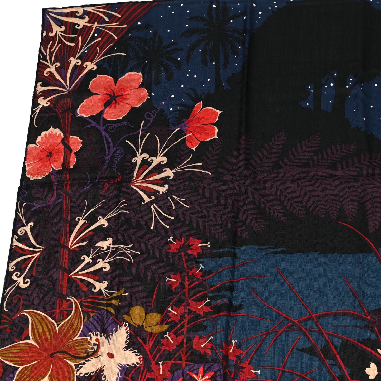 Cashmere Silk Tyger Tyger Shawl 140 Bleu Nuit Acajou Prune
