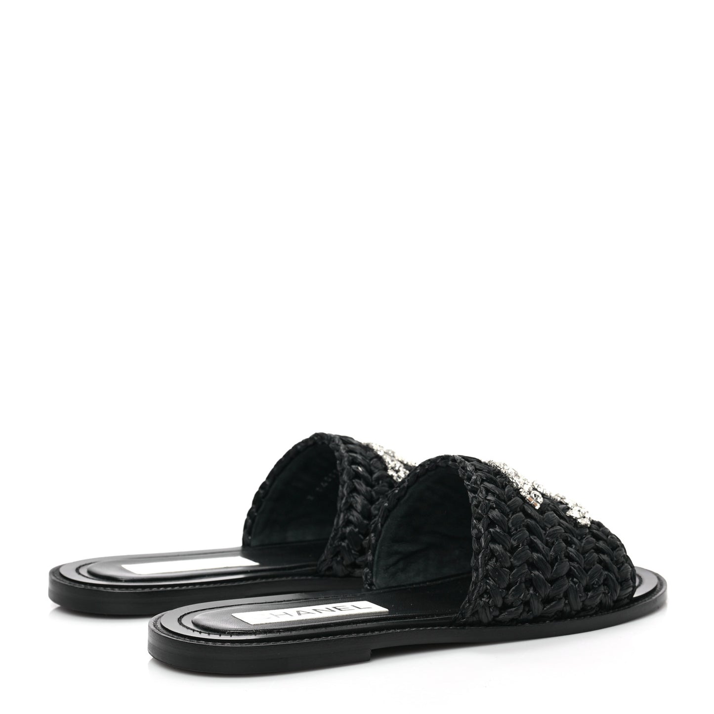 Raffia Crystal CC Mules Sandals 39 Black