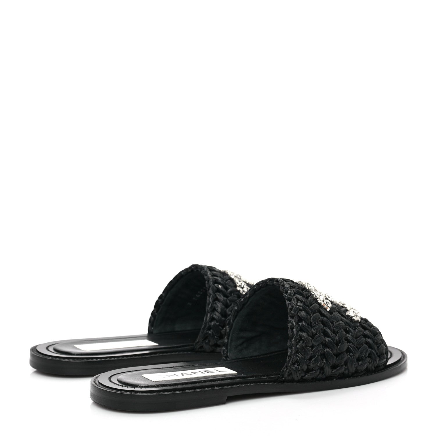 Chanel Raffia Crystal CC Mules Sandals 39 Black 4 of 9