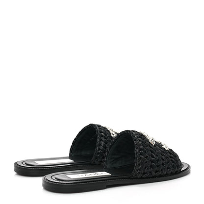 Chanel Raffia Crystal CC Mules Sandals 39 Black 4 of 9