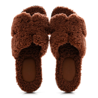 Hermes Woolskin Mens Izmir Sandals 41 Cognac 2 of 9