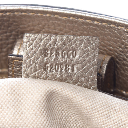Gucci Metallic Pebbled Calfskin Medium Bamboo Shopper Tote Golden Beige 7 of 10