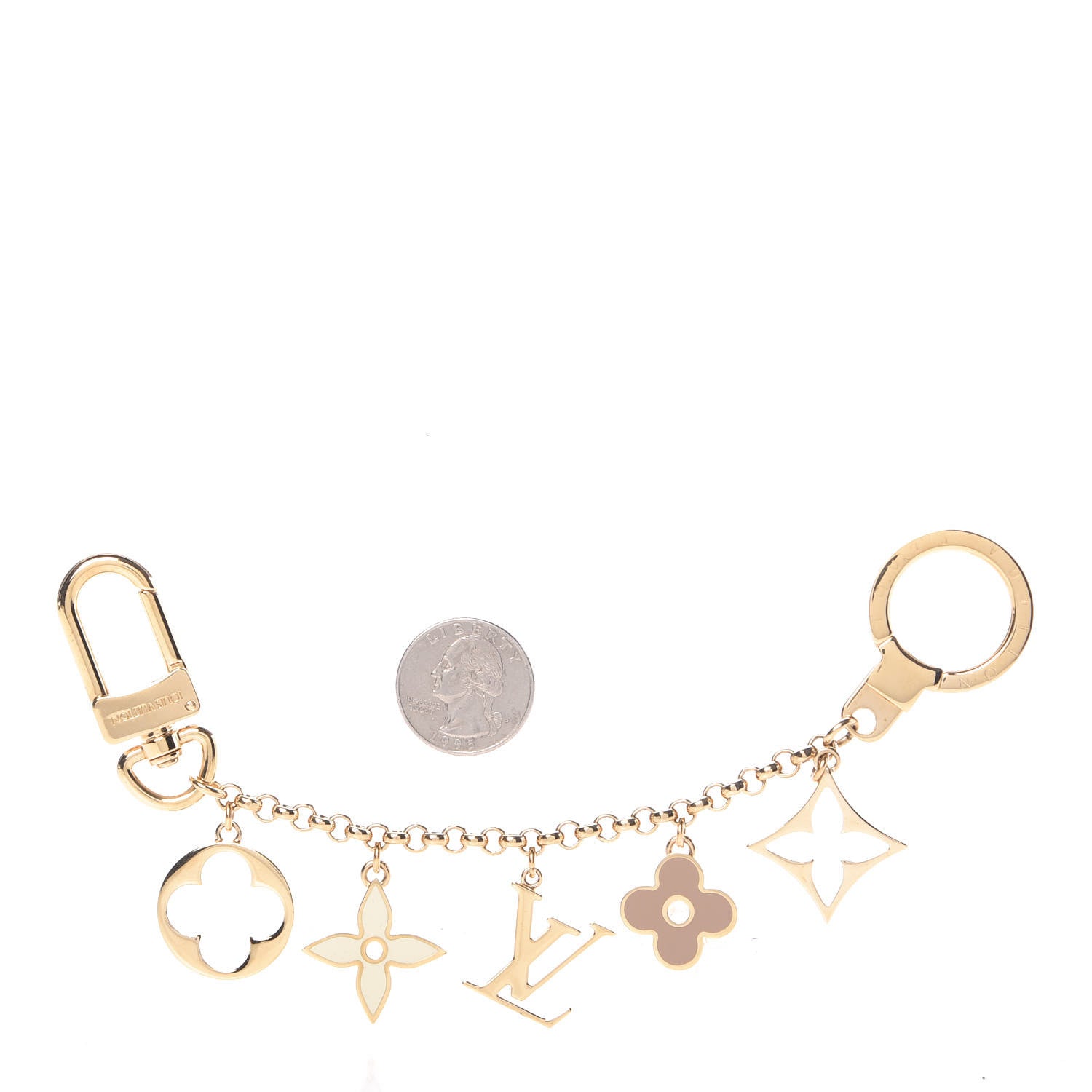 Louis Vuitton Brass Enamel Fleur De Monogram Bag Charm Chain Gold 2 of 3