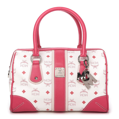 MCM Visetos Medium Boston Bag Pink White 1 of 10