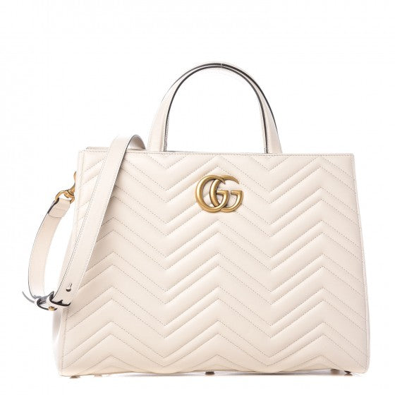 Gucci Calfskin Matelasse Medium GG Marmont Tote White 1 of 8