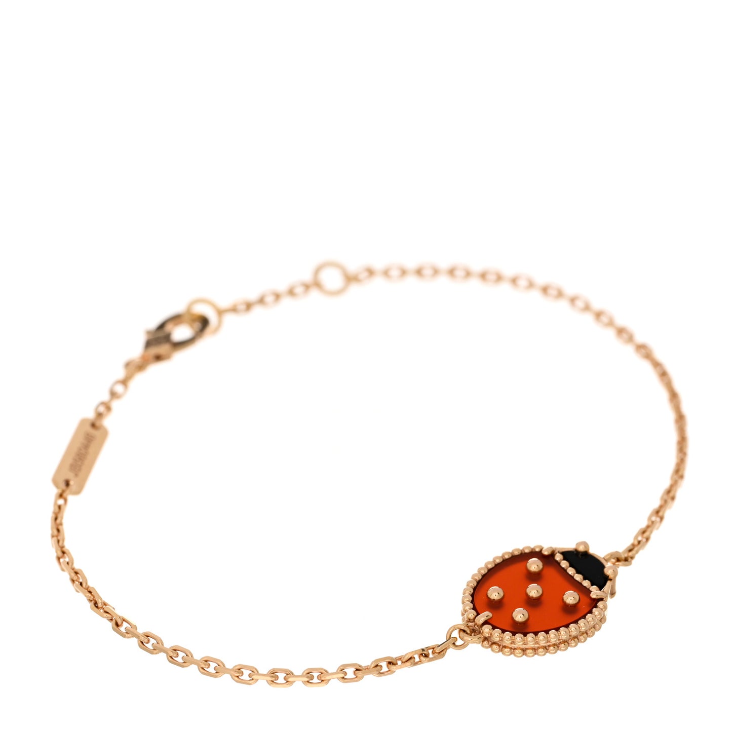 18K Rose Gold Carnelian Onyx Lucky Spring Closed Wing Ladybug Bracelet