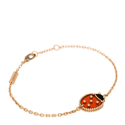 Van Cleef & Arpels 18K Rose Gold Carnelian Onyx Lucky Spring Closed Wing Ladybug Bracelet 1 of 4