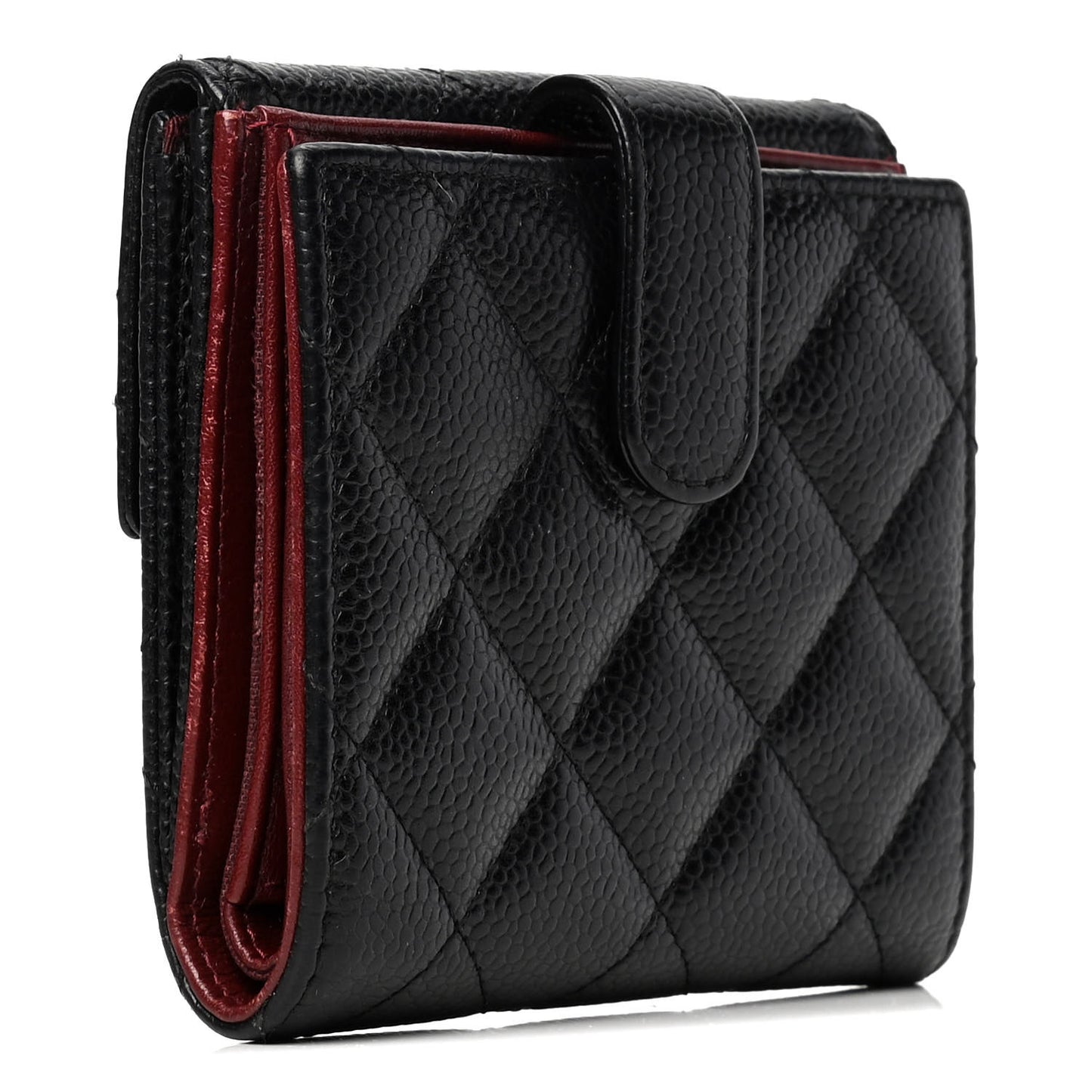 Caviar Quilted Compact French Flap Wallet Black