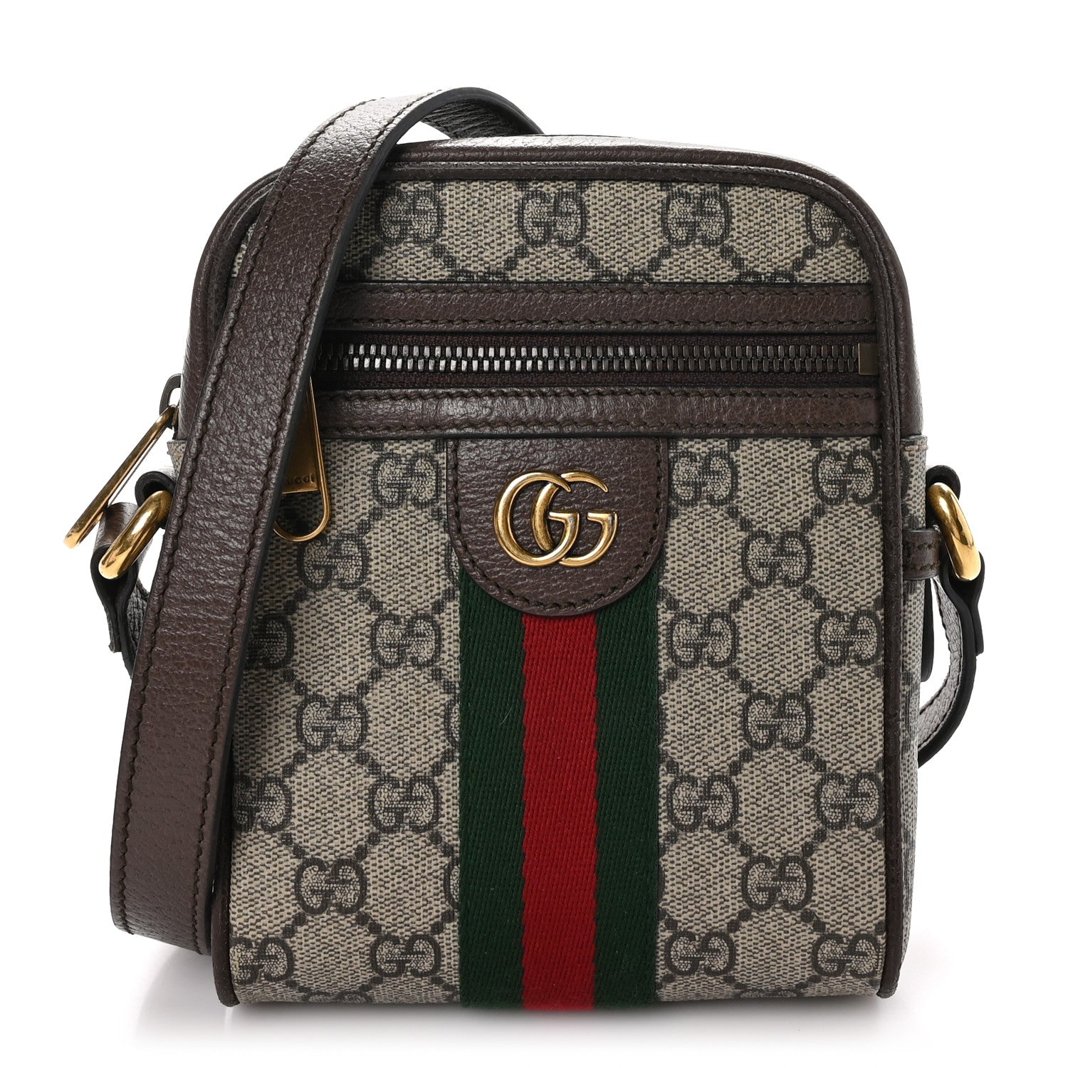 Gucci GG Supreme Monogram Web Mini Ophidia Messenger Brown 1 of 10