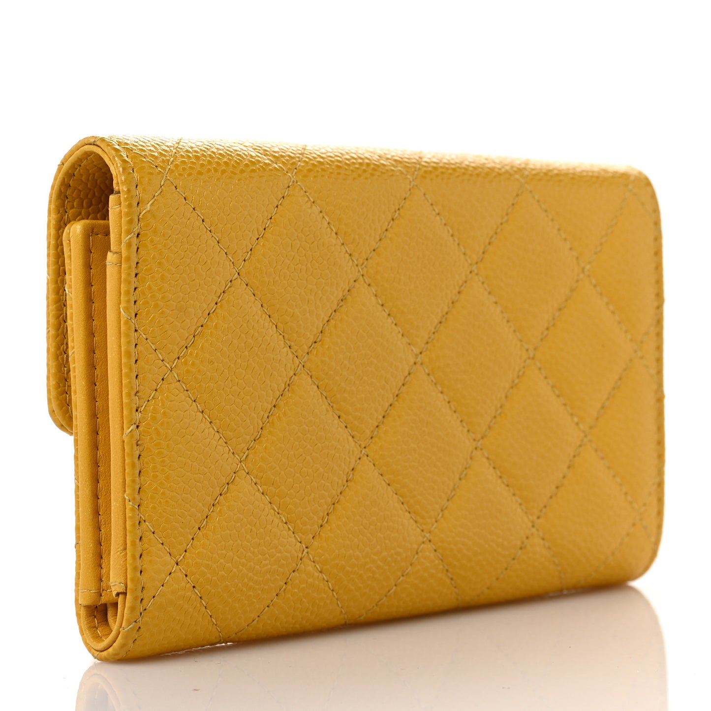 Caviar Quilted Medium Flap Wallet Yellow