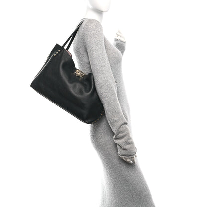 Valentino Garavani Grained Calfskin Small Rockstud Flip Lock Tote Black Rose Quartz 2 of 9