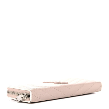 Saint Laurent Grain De Poudre Matelasse Chevron Monogram Zip Around Wallet Pink White 4 of 12