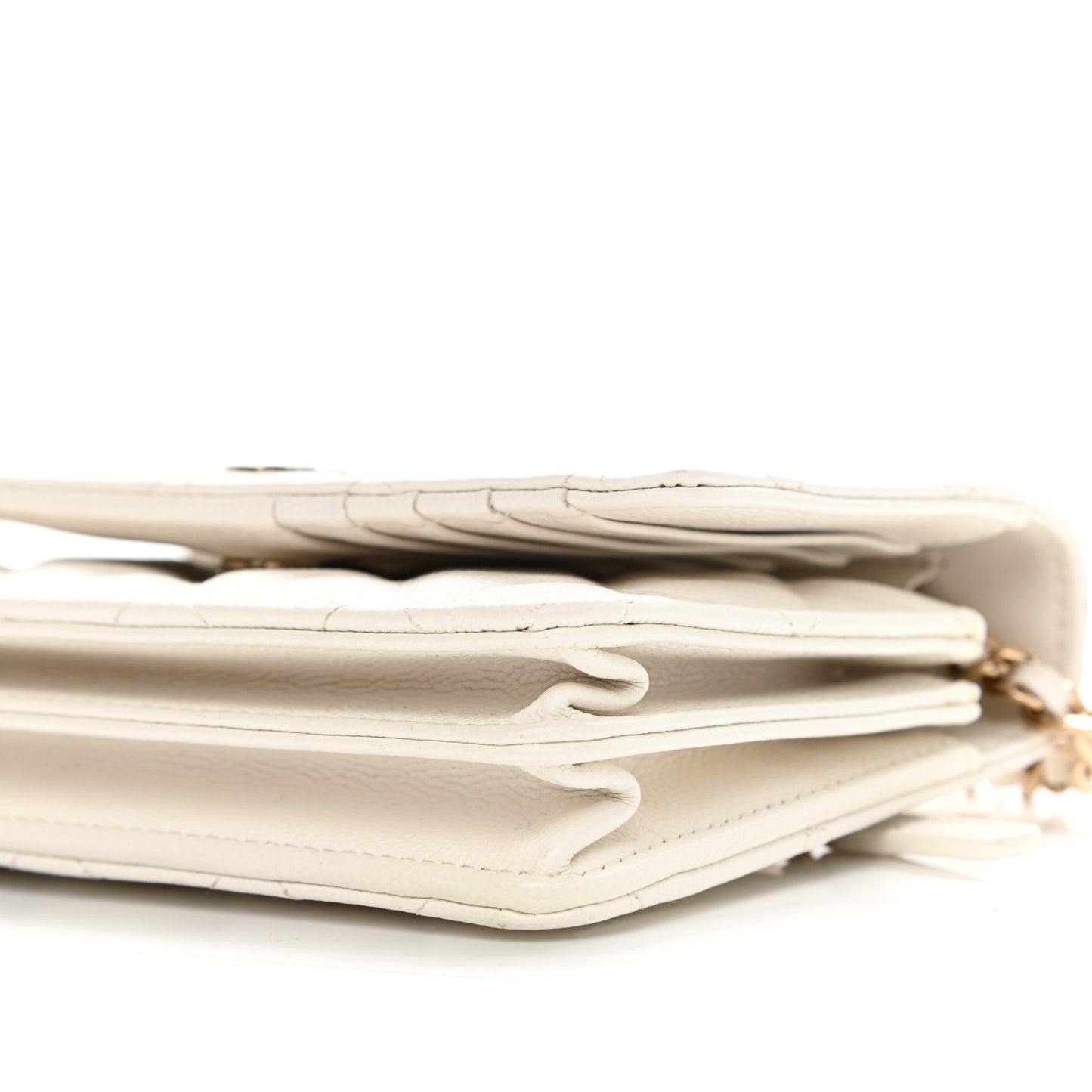 Caviar Quilted Mini Wallet On Chain WOC White