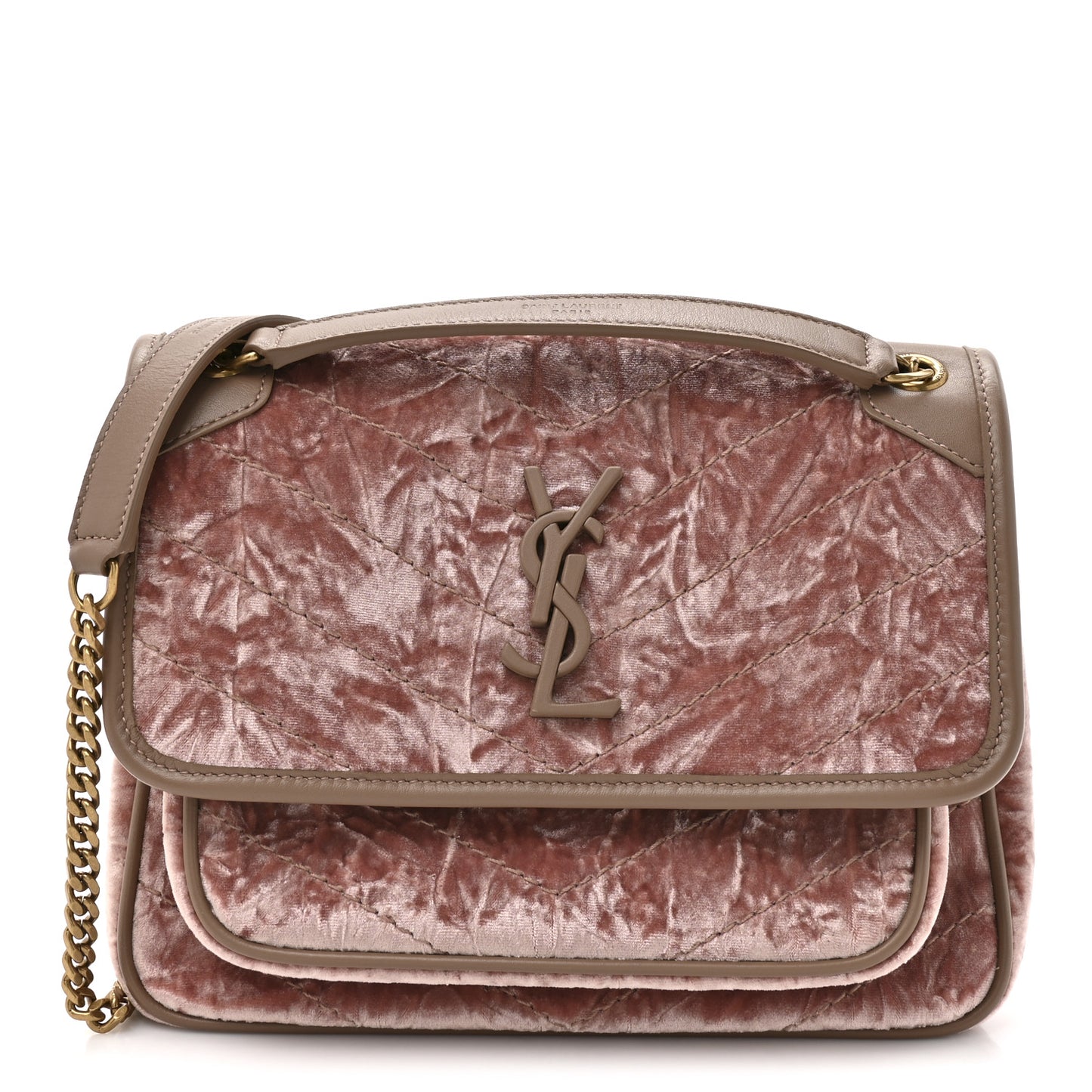 Velvet Monogram Matelasse Baby Niki Chain Satchel Pink