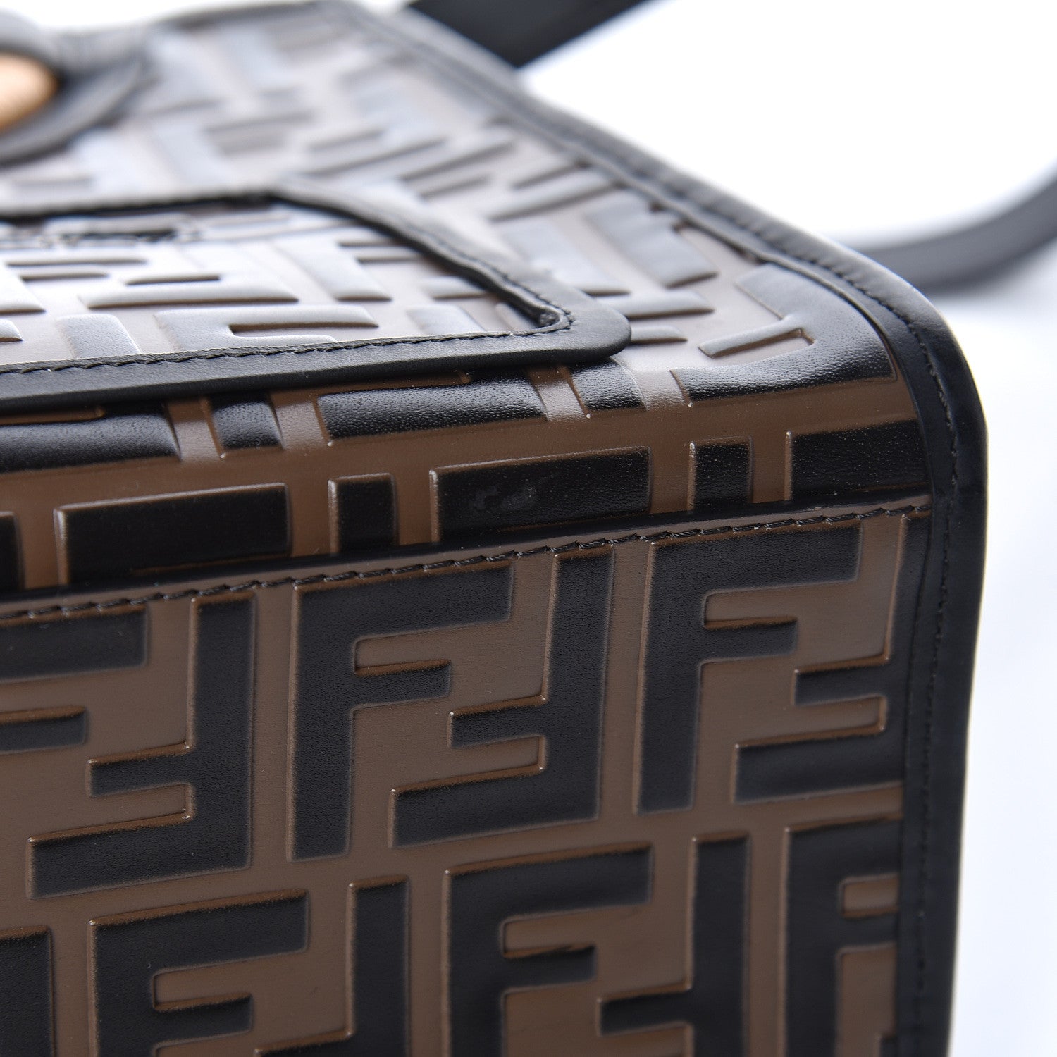 Fendi Vitello Century Wicker Bi-Color FF 1974 Embossed Small Runaway Shopper Tote Maya Black 9 of 9