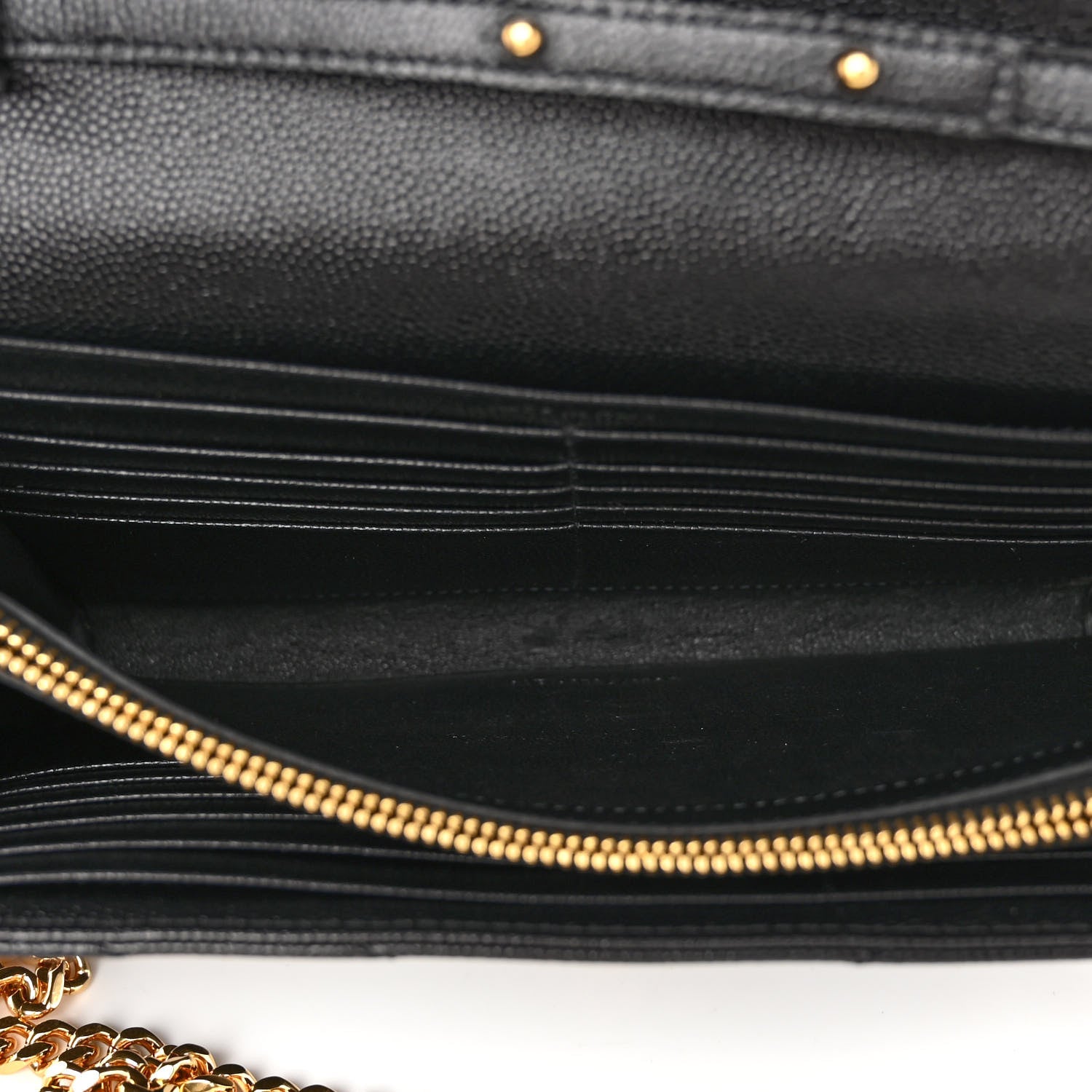 Saint Laurent Grain De Poudre Matelasse Chevron Monogram Chain Wallet Black 5 of 10