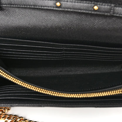 Saint Laurent Grain De Poudre Matelasse Chevron Monogram Chain Wallet Black 5 of 10