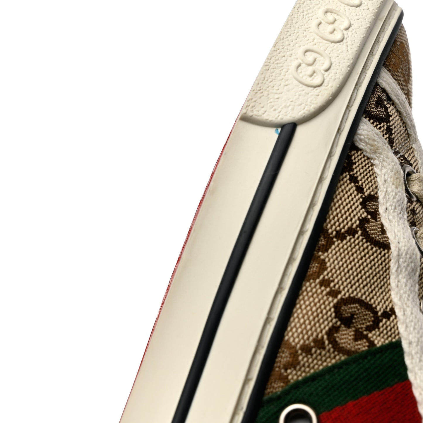 GG Monogram Web Womens 1977 Tennis High Top Sneakers 37.5 Beige Ebony Mystic White