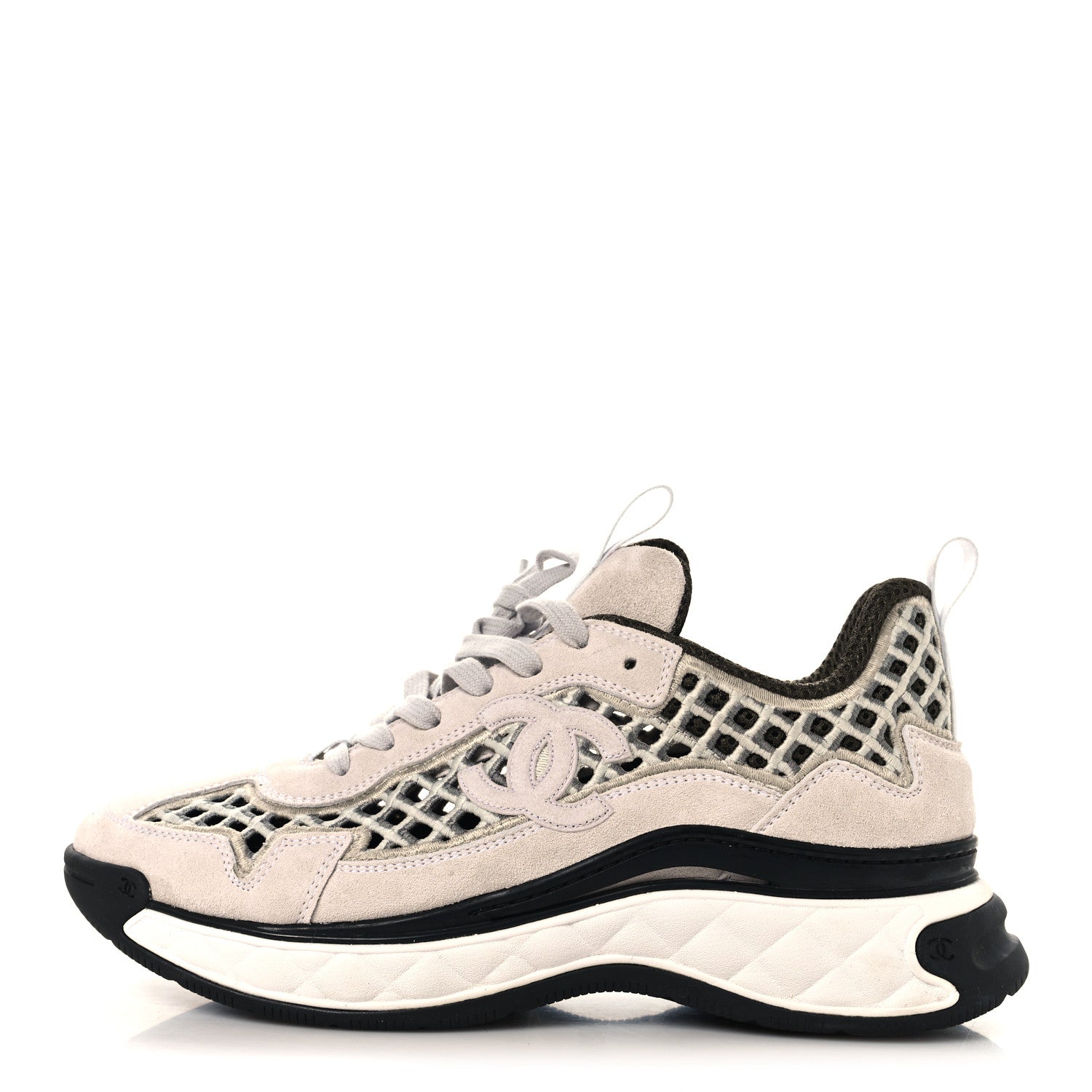 Chanel Suede Calfskin Embroidered CC Sneakers 41 Ecru Light Gray 1 of 10