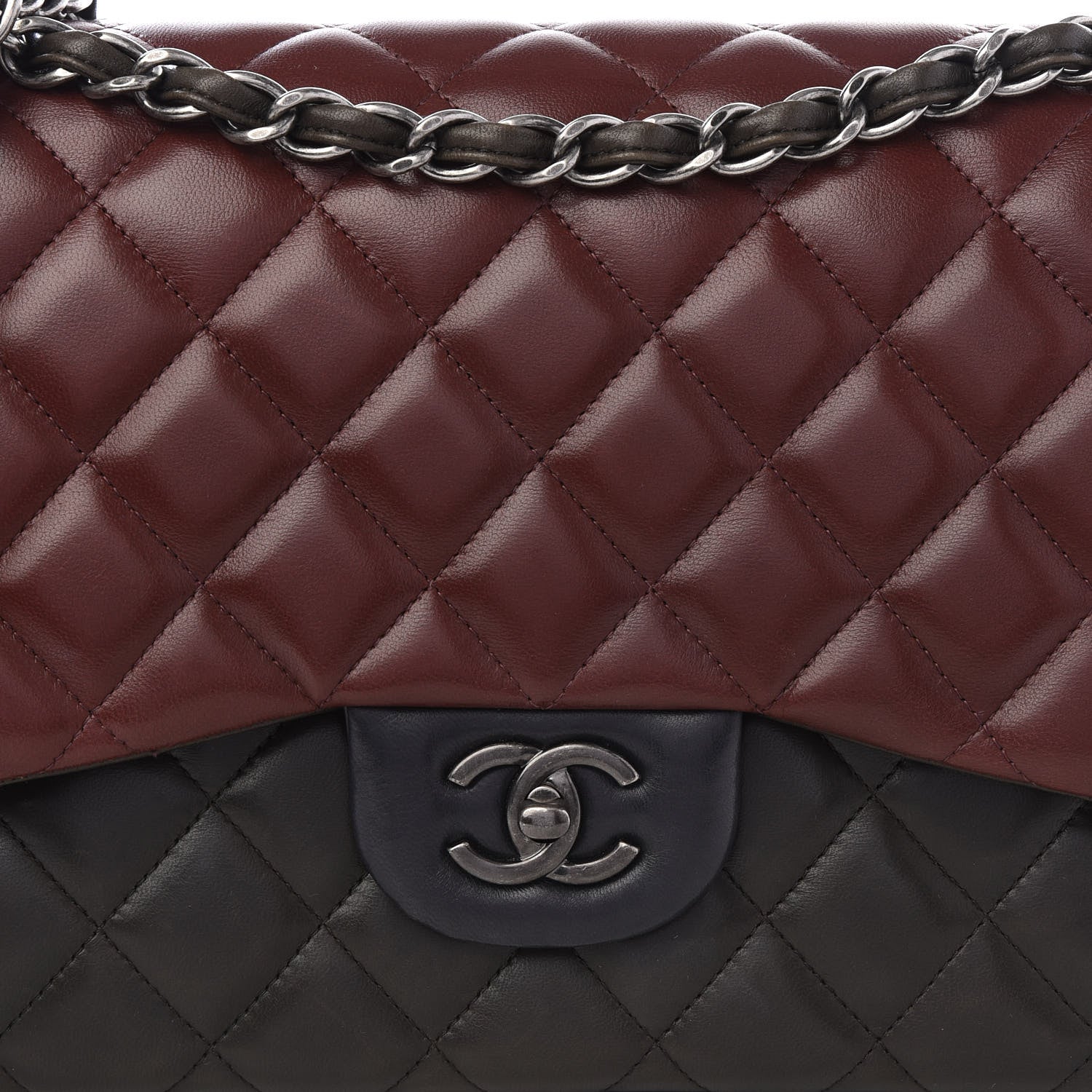 Chanel Lambskin Quilted Jumbo Tri-Color Double Flap Burgundy 10 of 11