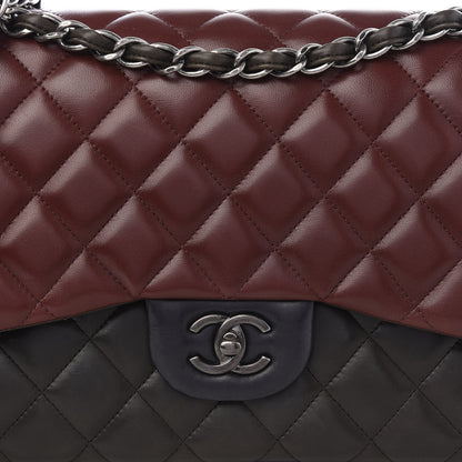 Chanel Lambskin Quilted Jumbo Tri-Color Double Flap Burgundy 10 of 11