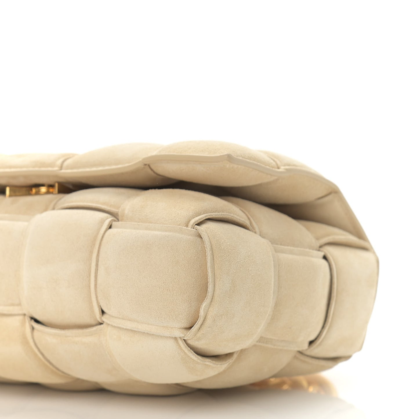Suede Maxi Intrecciato Padded Chain Cassette Crossbody Bag Sand