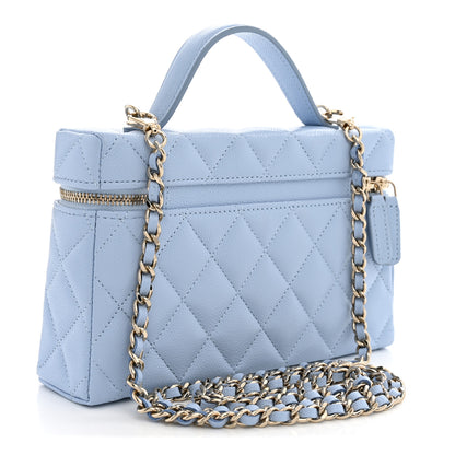 Chanel Caviar Quilted Top Handle Slim Vanity With Chain Light Blue 3 of 11