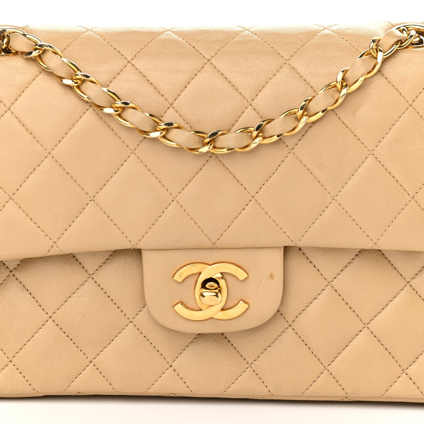 Lambskin Quilted Small Double Flap Beige