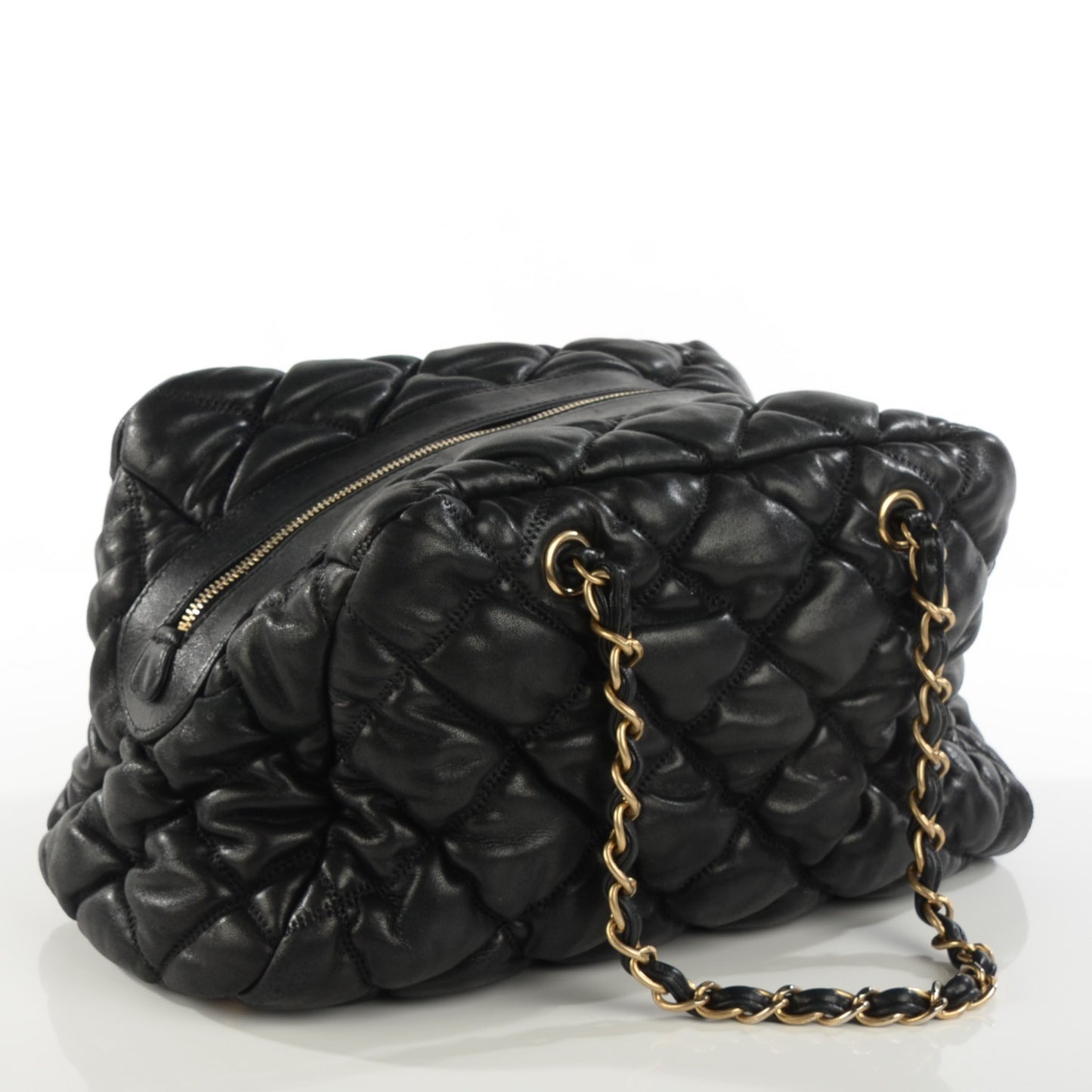 Lambskin Bubble Quilt Bowler Black