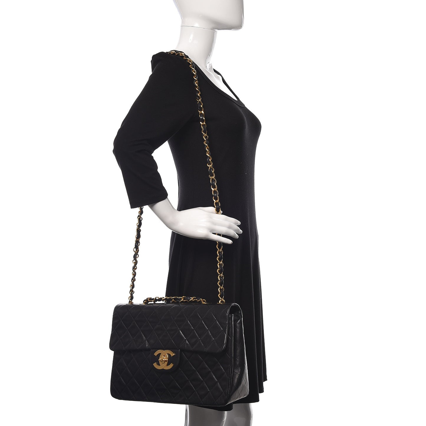 Lambskin Quilted XL Jumbo Single Flap Black