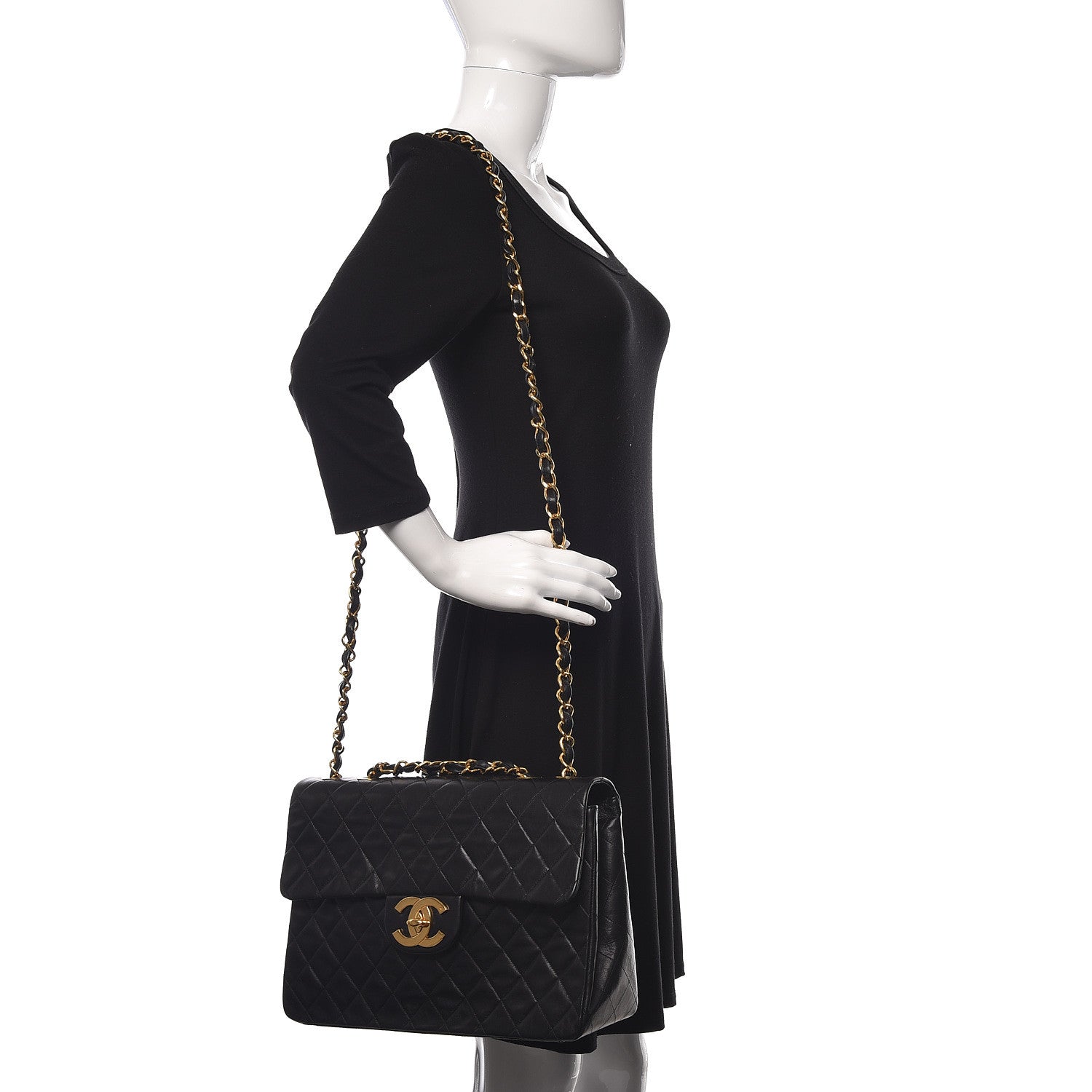 Chanel Lambskin Quilted XL Jumbo Single Flap Black 2 of 12