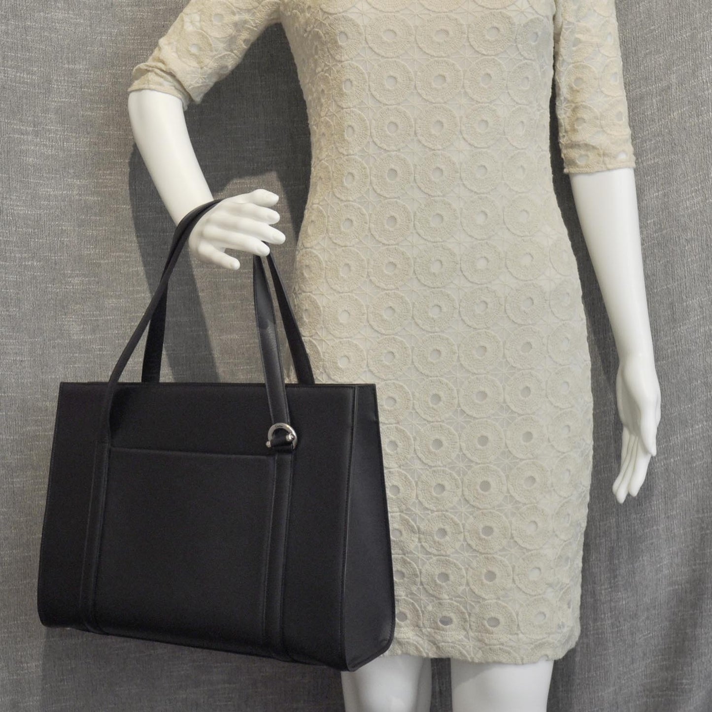 Leather Cabochon Business Tote Black