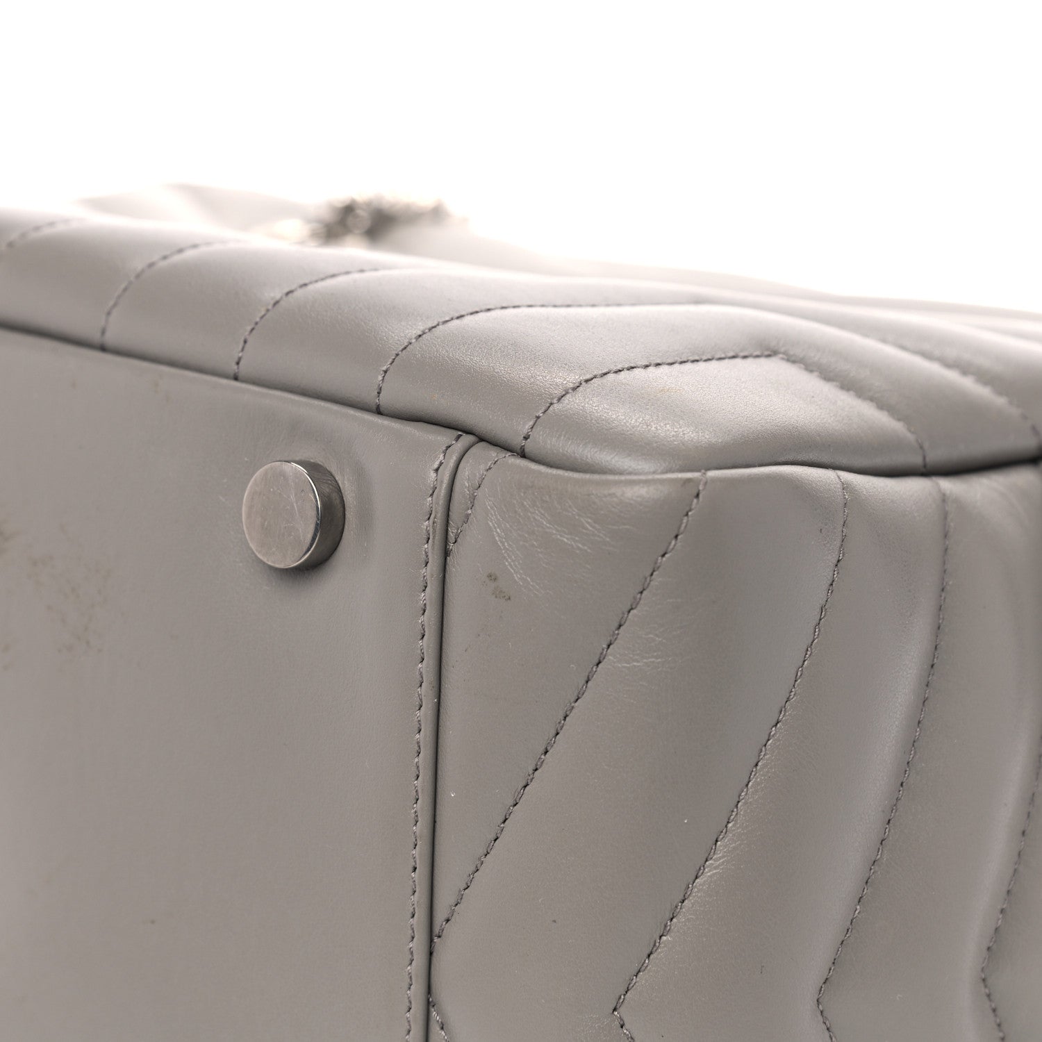 Saint Laurent Calfskin Y Quilted Monogram Medium Loulou Bowling Bag Light Grey 12 of 15