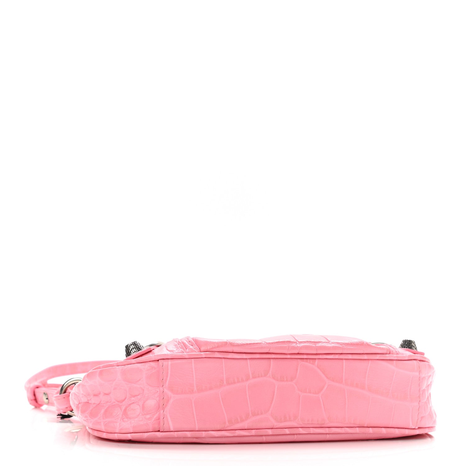 Balenciaga Extra Supple Calfskin Crocodile Embossed Le Cagole Mini Purse With Chain Sweet Pink 4 of 11