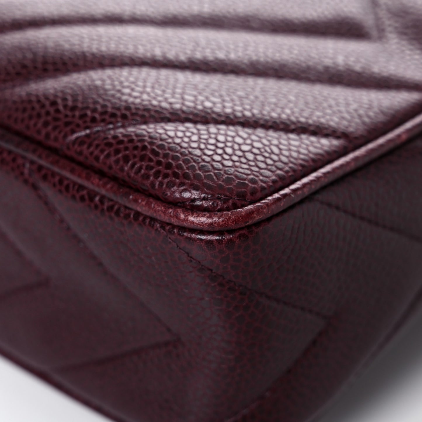 Caviar Chevron Quilted Tassel Camera Case Burgundy